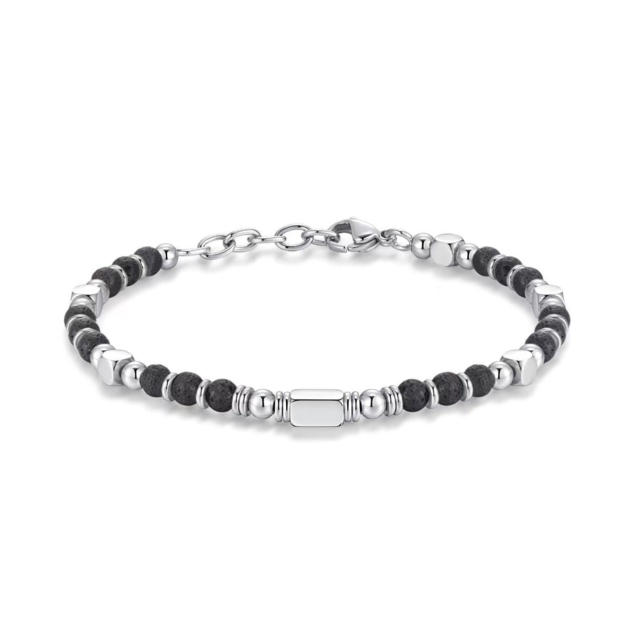 Natural Stone Stainless Steel Black Frosted Golden Balls Beaded Adjustable Bracelet