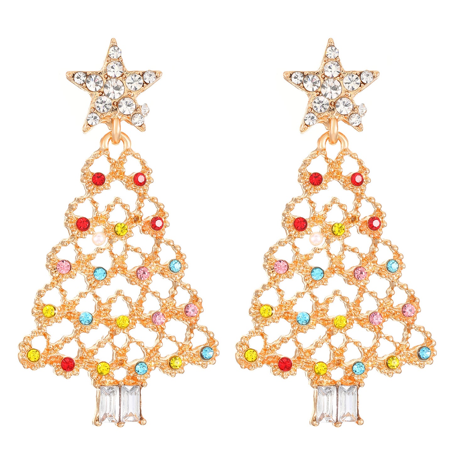 Women's Light Luxury Christmas Star Diamond Stitching Tree Earrings