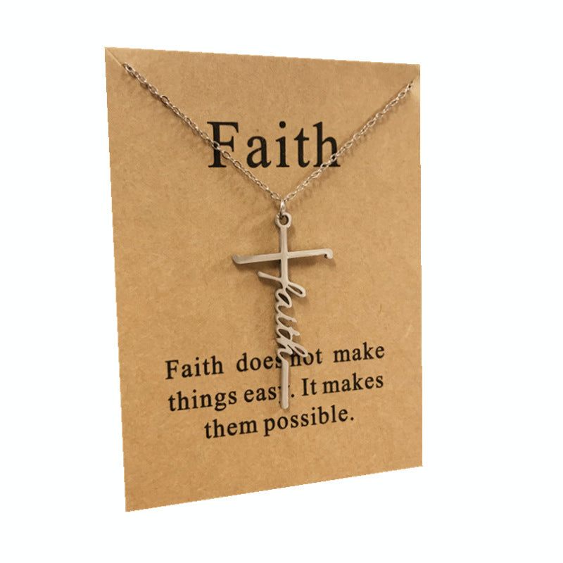 Stainless Steel Titanium Faith Power Letter Necklace