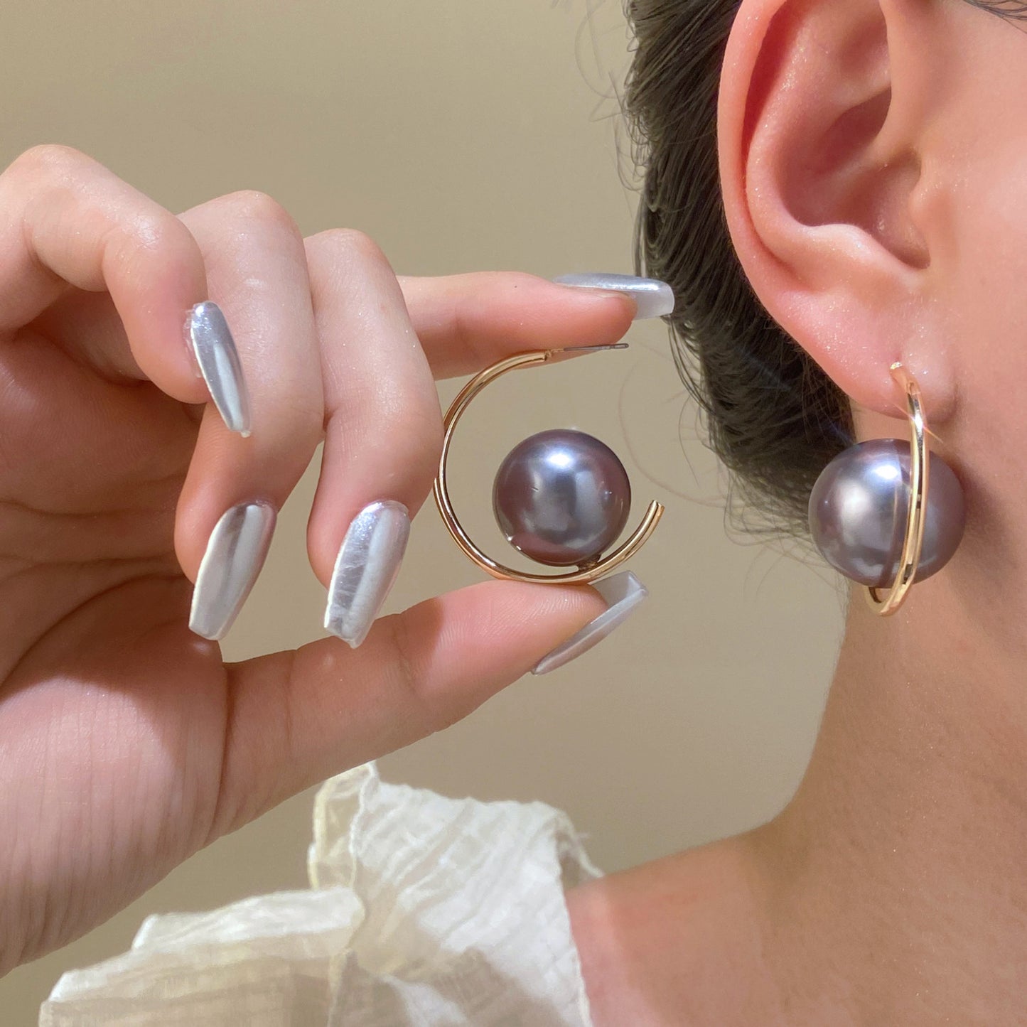 Exaggerated Big Pearl Shaped Female Style Creative Design Rings