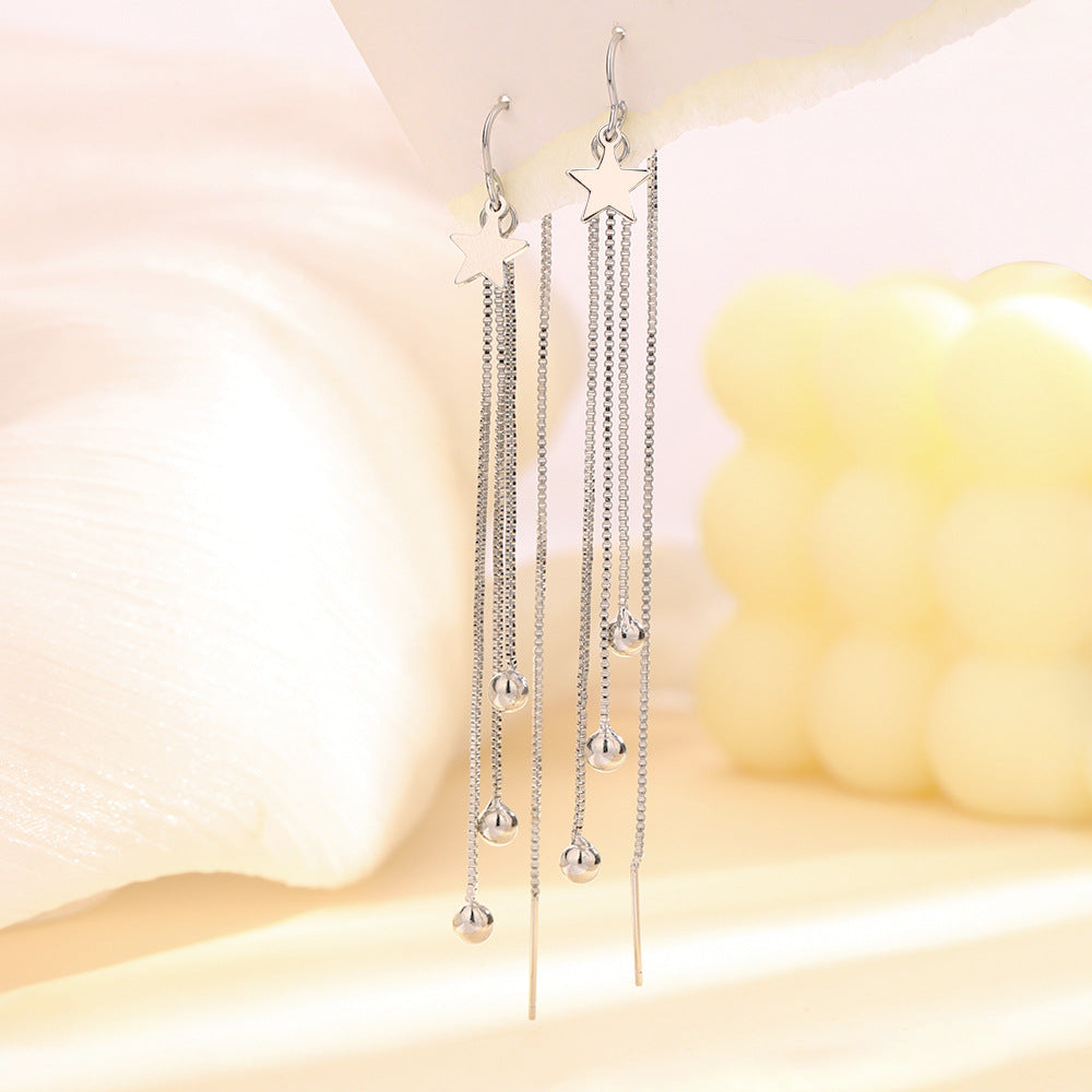 Women's Pentagram Tassel Unique High-grade Long Meteor Chain Bean Hook Ear Line