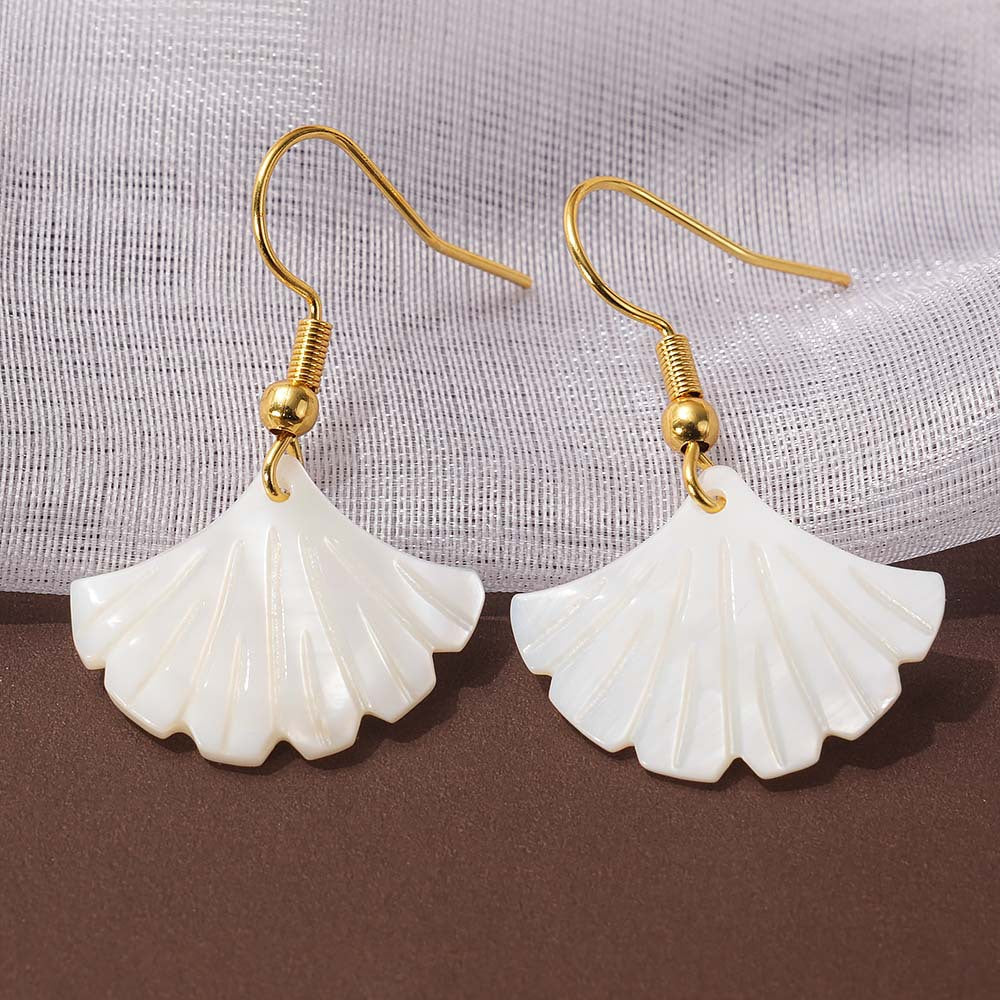 Summer Seaside White Shell Scallop Simple Hollow Monstera Earrings