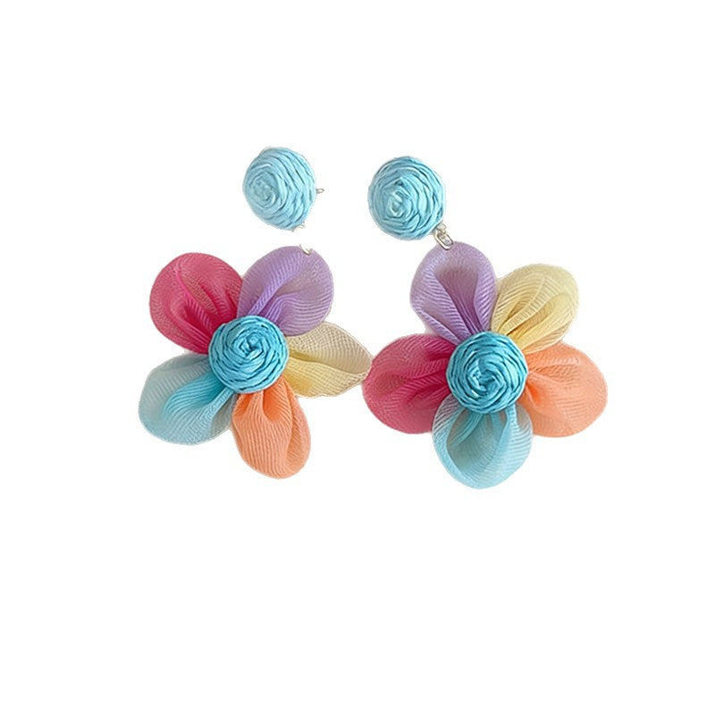 Women's Sier Needle Raffia Net Yarn Flowers For Affordable Luxury Fashion Stud Earrings