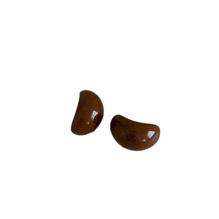 Style Semicircle Resin Female Sier Needle French Retro Personality Minimalism Earrings