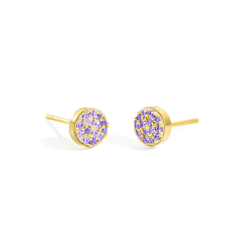 Women's Stainless Steel Petite Round Full Diamond Gold Earrings