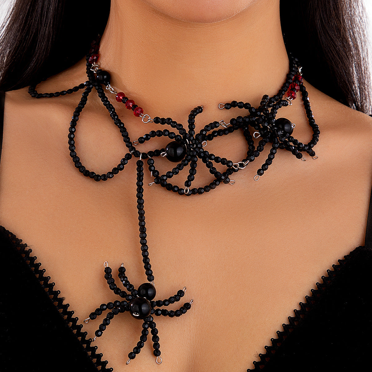 Crystal Woven Spider Halloween Tassel Big Necklaces