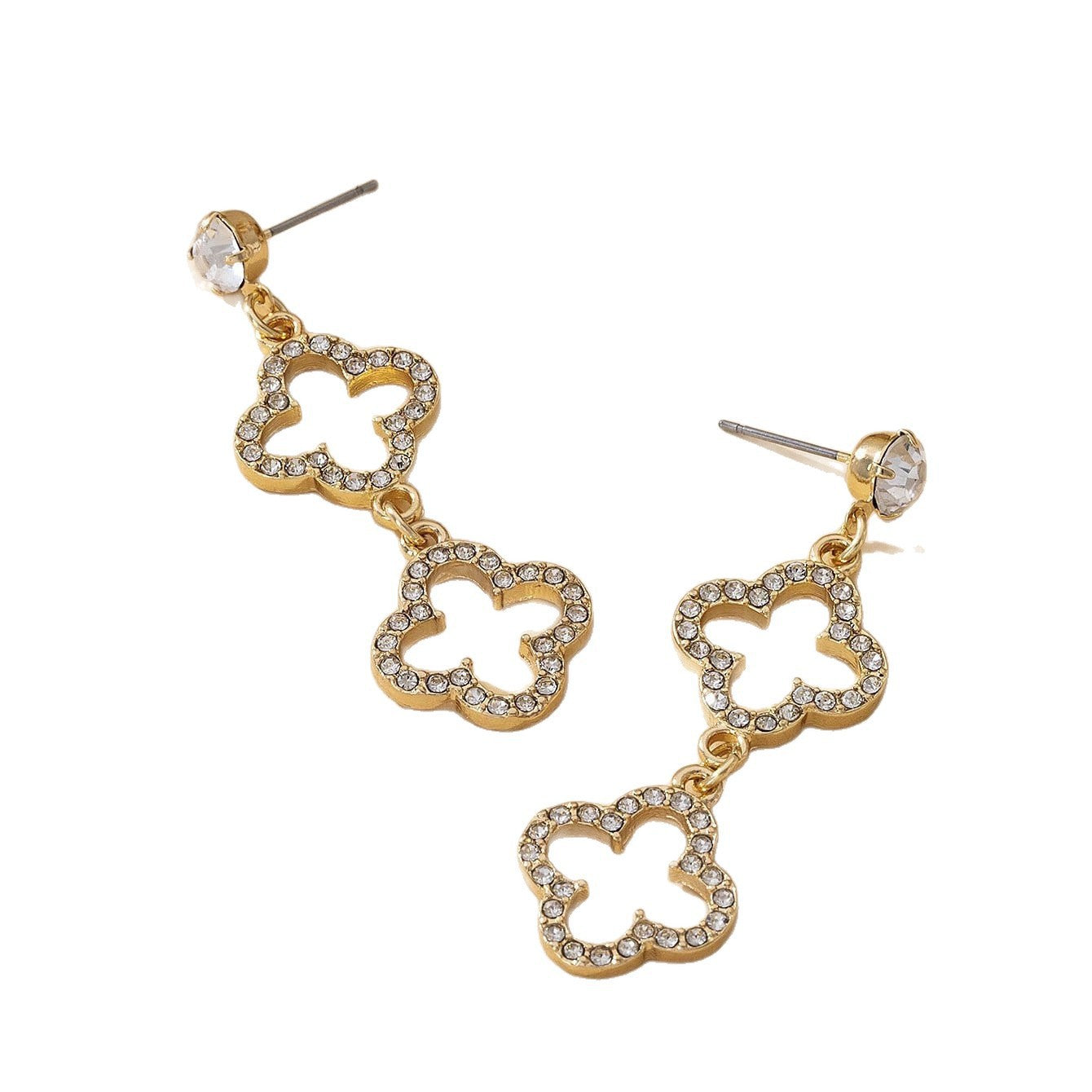 Luxury Four-leaf Clover Rhinestone Female Pink Zircon High Rings