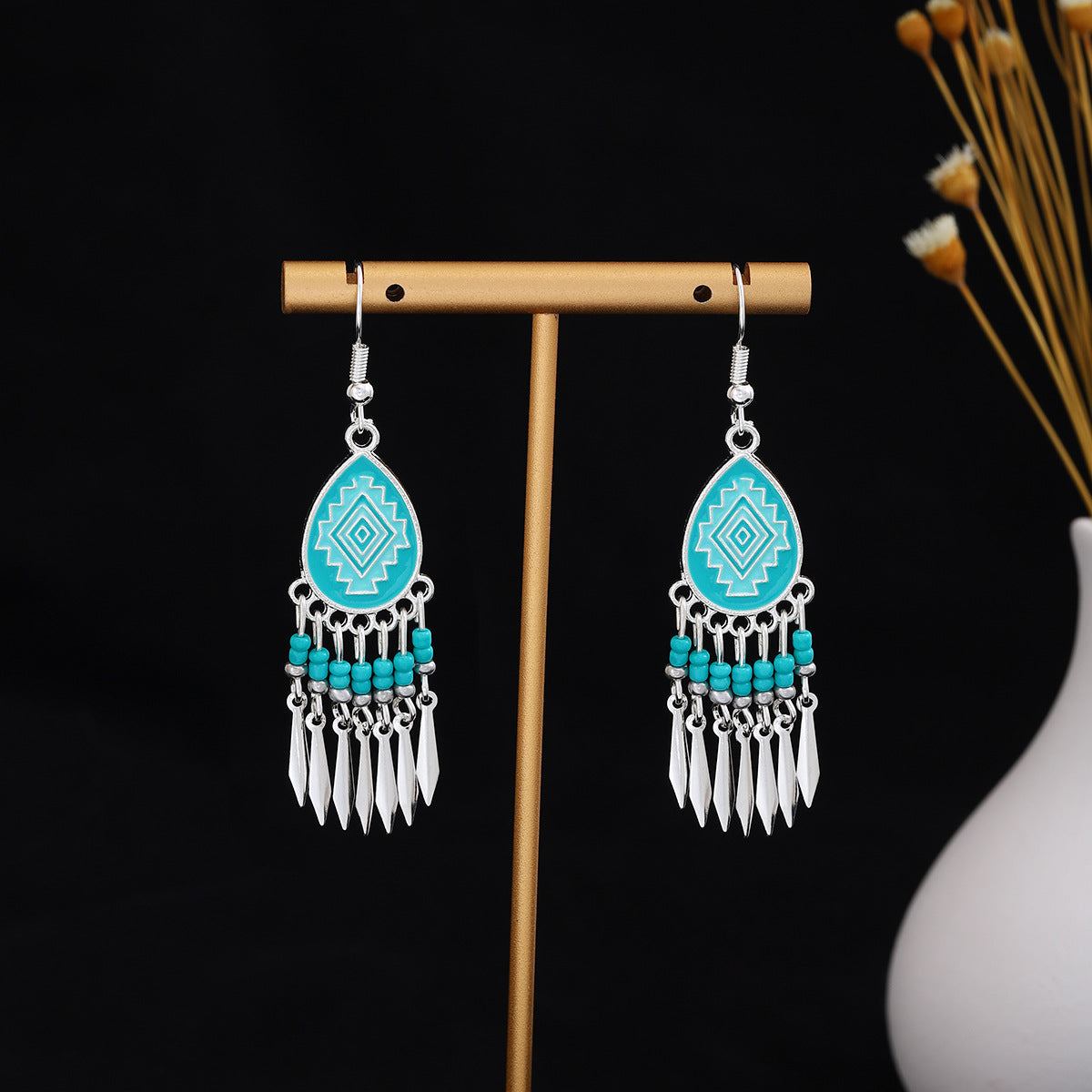 Metal Alloy Retro Ethnic Style Geometric Water Drop Round Bell Earrings