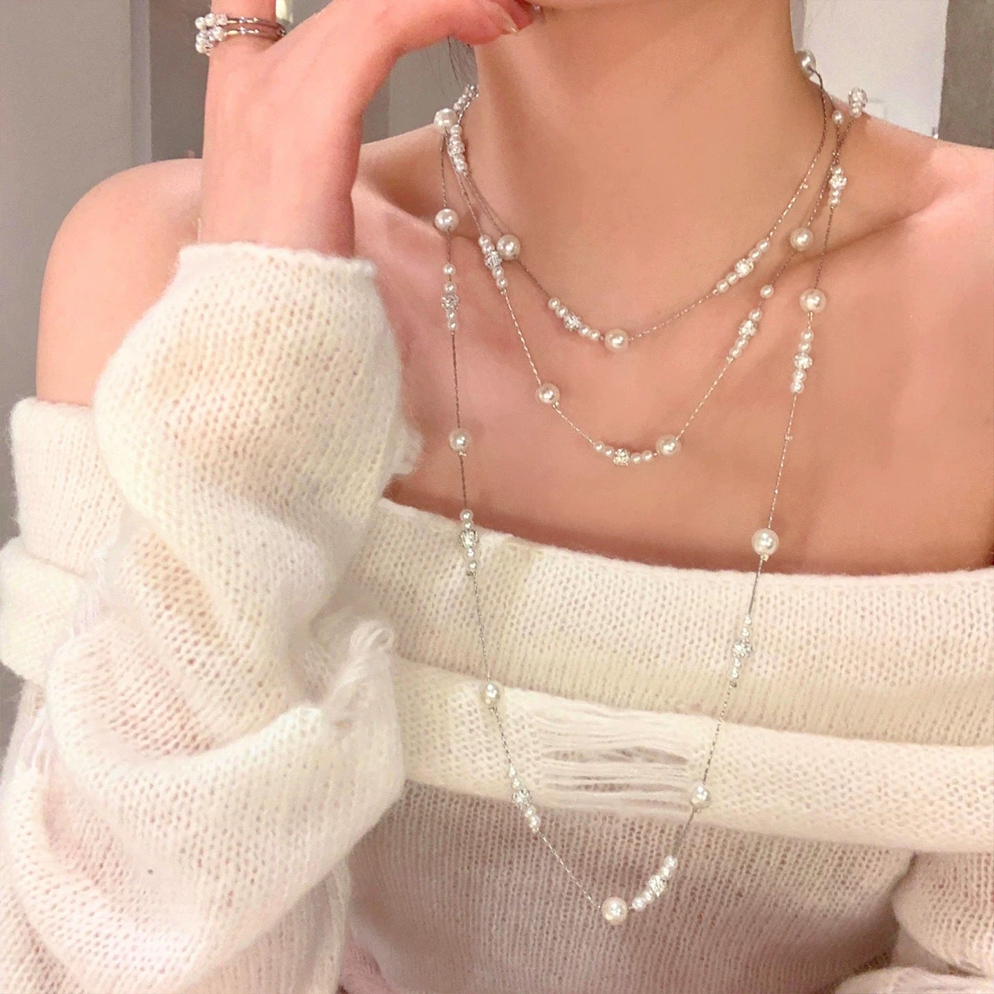 Women's Sky Pearl Long Light Luxury Twin Dress Dignified Generous Necklaces