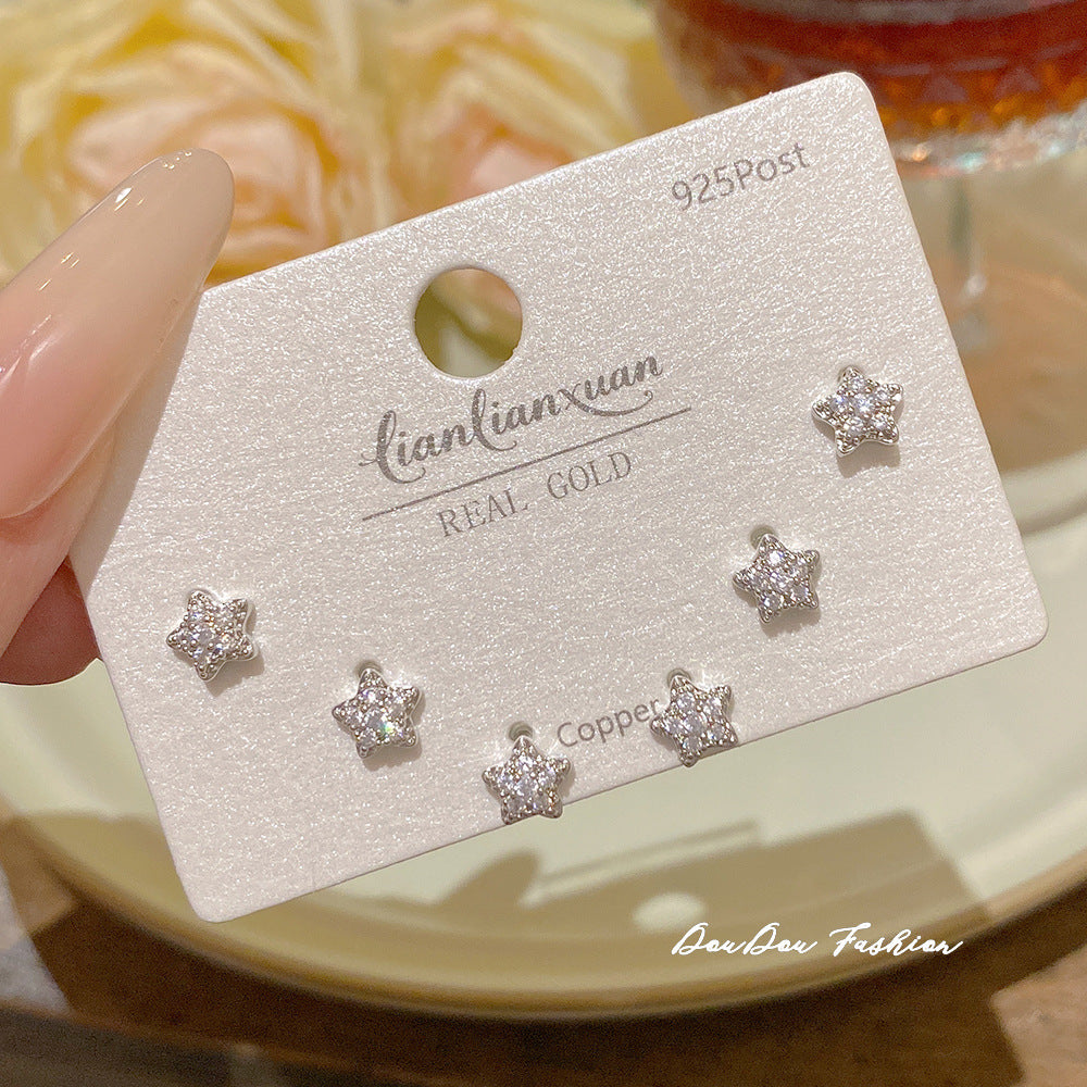 Women's Needle One Card Three Pairs Earings Small Delicate Summer High-grade Stud Earrings