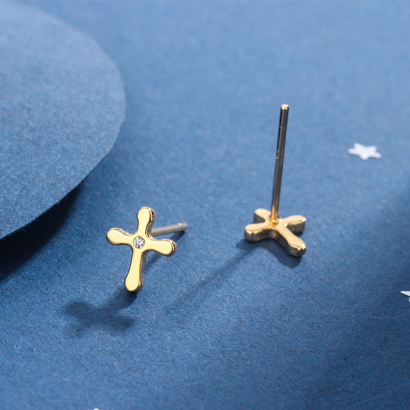 Women's Simple Cross Design Fashion Personality Temperamental Cold Style Autumn Stud Earrings