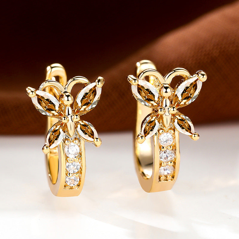 Women's Vintage Pastoral Style Edge Inlaid Zircon Small Butterfly Clip Earrings