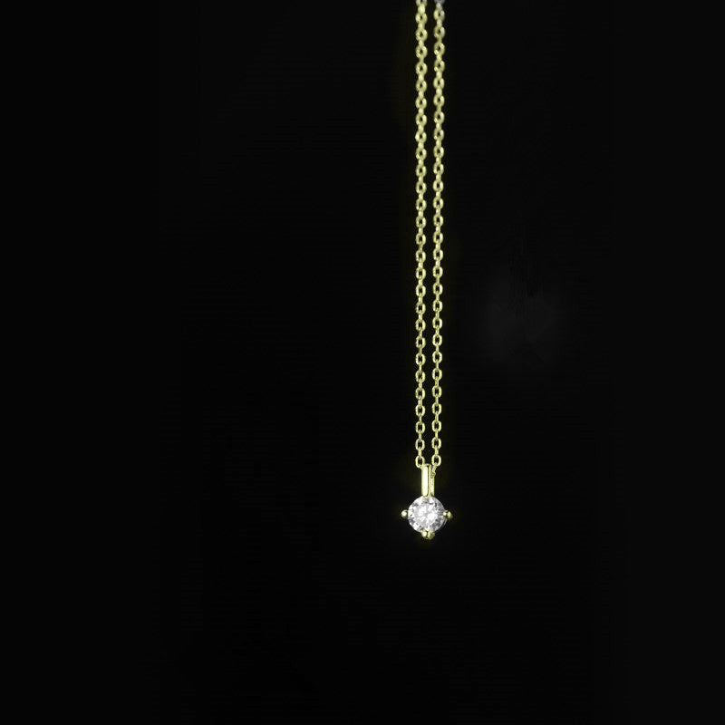 Sier Solitaire Simple Classic Style Clavicle Chain Diamond Inlaid Necklace