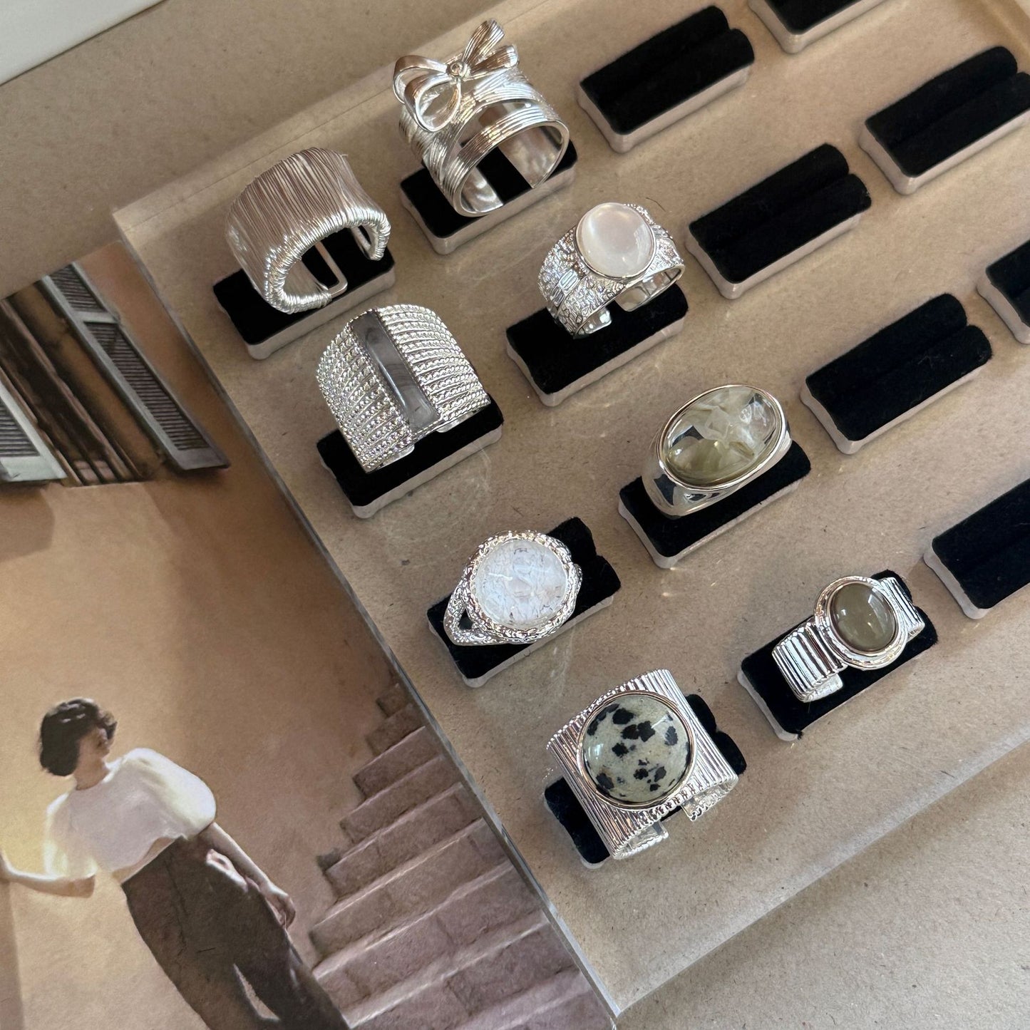 Thick Sier Wide Natural Stone These Light Luxury High-grade Resin Rings
