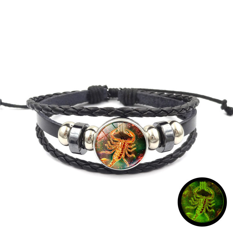 Time Stone Leather Woven Unisex Retro Punk Beaded Bracelets