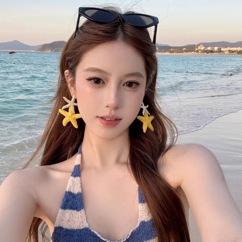 Island Dopamine Straw Double Starfish Unique Beautiful Earrings