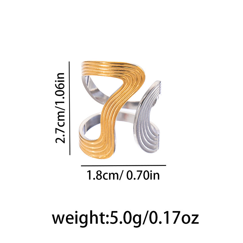 Exaggerated Two-color Stainless Steel Personality Versatile Cross Geometric Irregular Ring