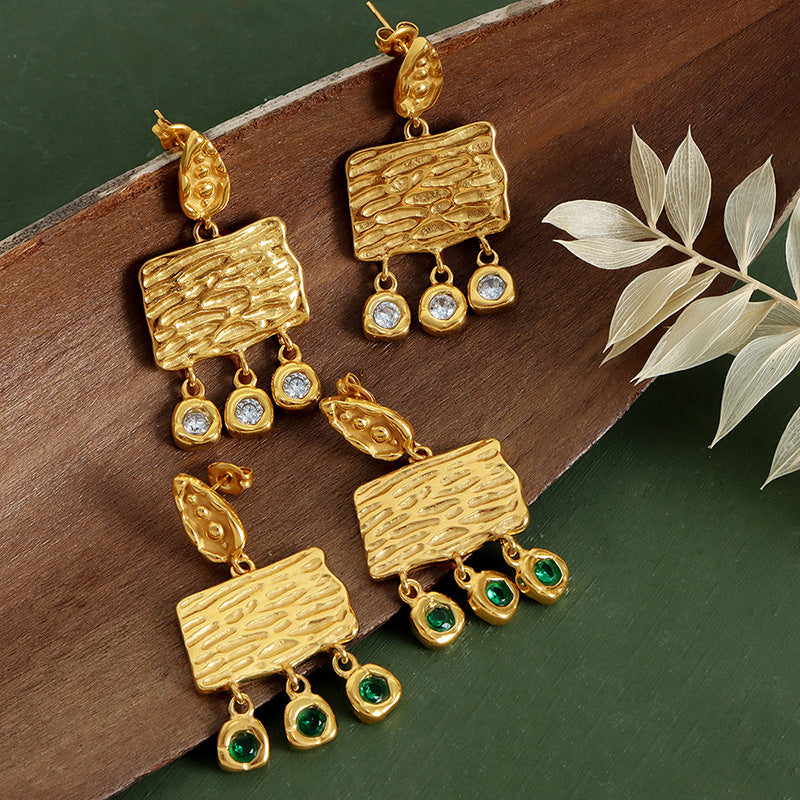 Personality Pod Irregular Texture Square Plate Steel Bean Inlaid Zircon Rings