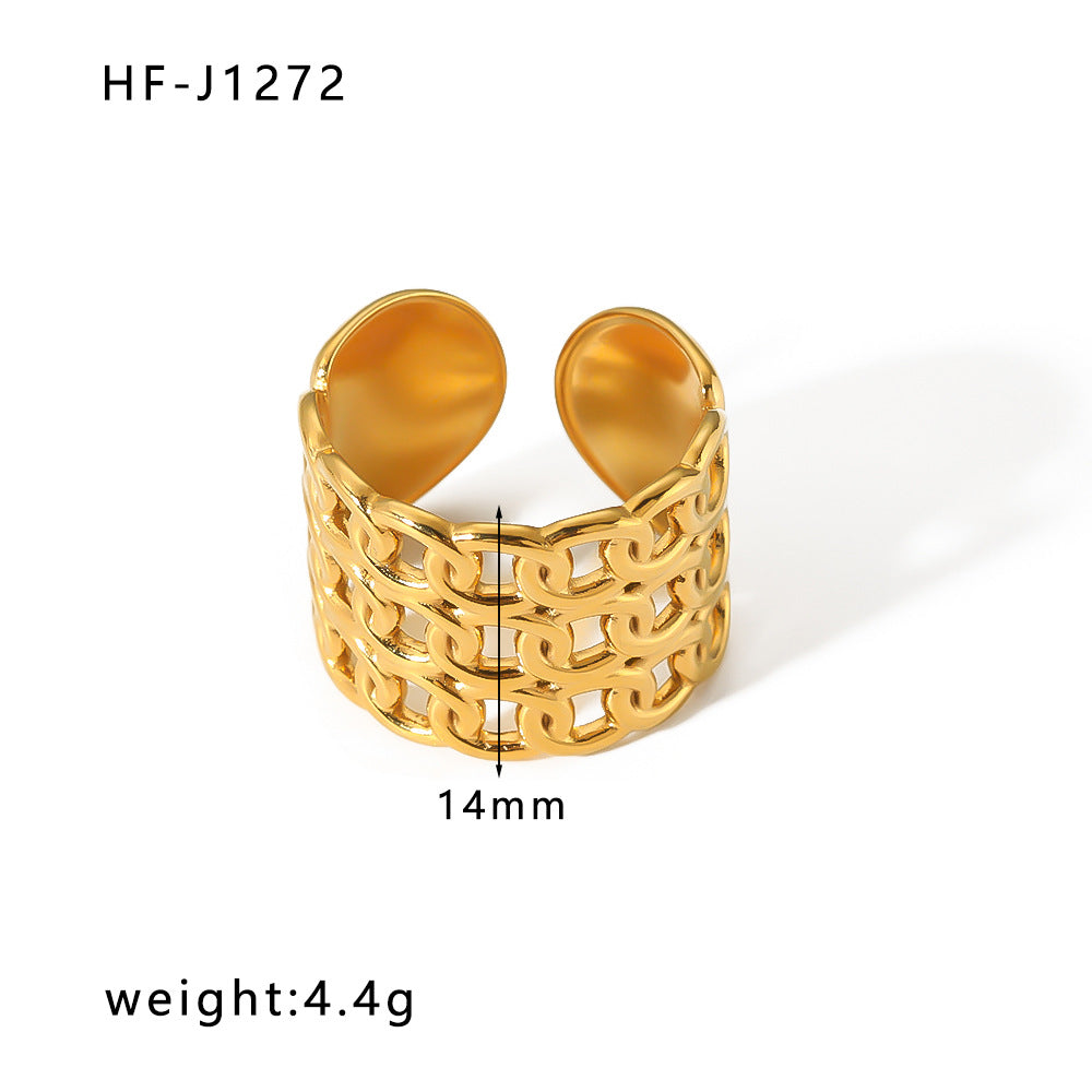 Minority Design Irregular Oil Pressure Gold Titanium Steel Open Female Rings