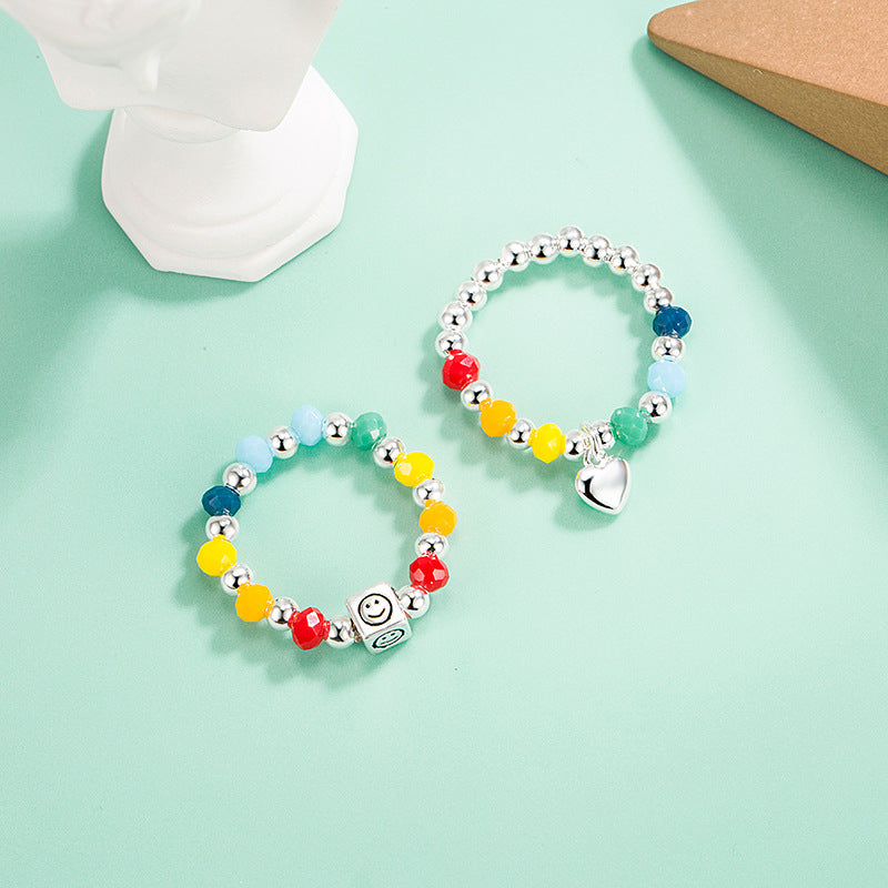 Beaded Female Rainbow Smiley Face Love Heart Simplicity Rings