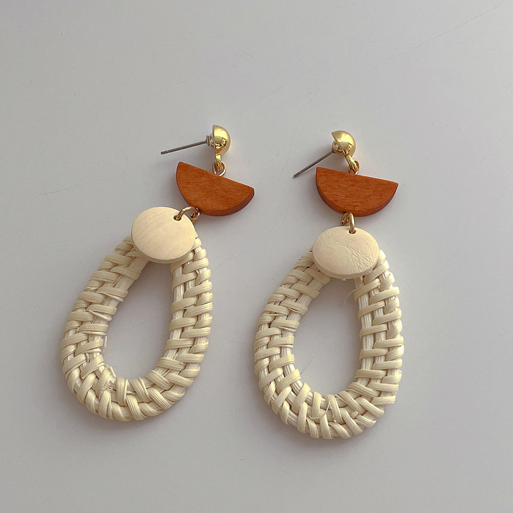 Woven Wooden Rattan Beach Vacation Style Vintage Earrings
