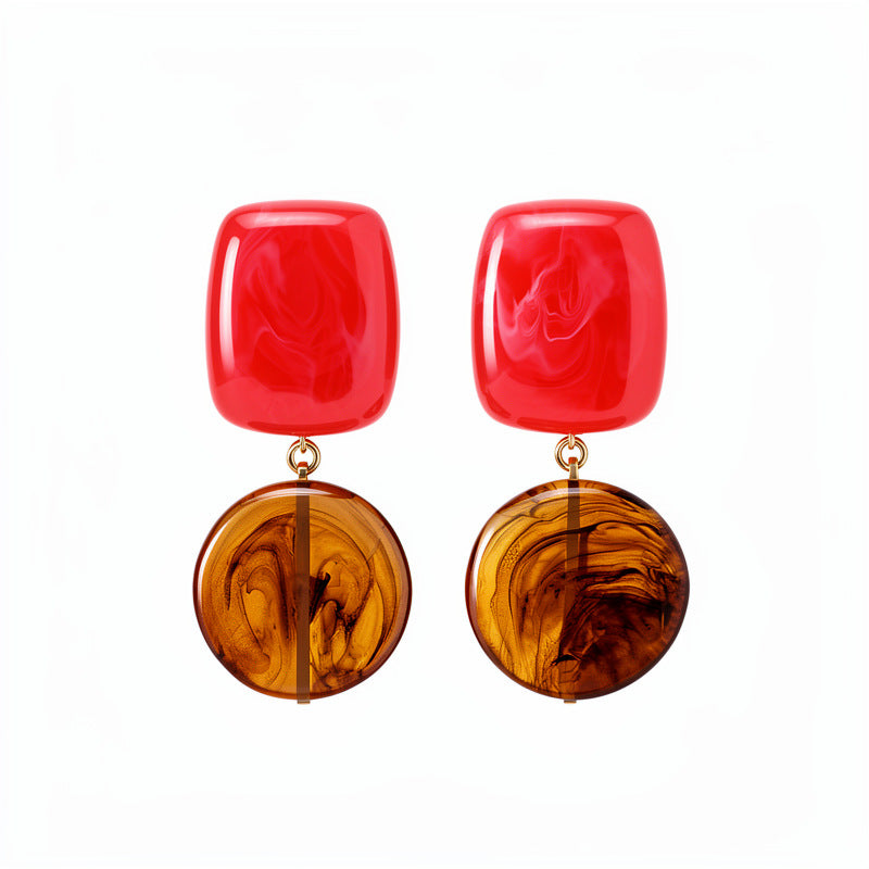 Retro Resin Square Round Sier Simple Earrings