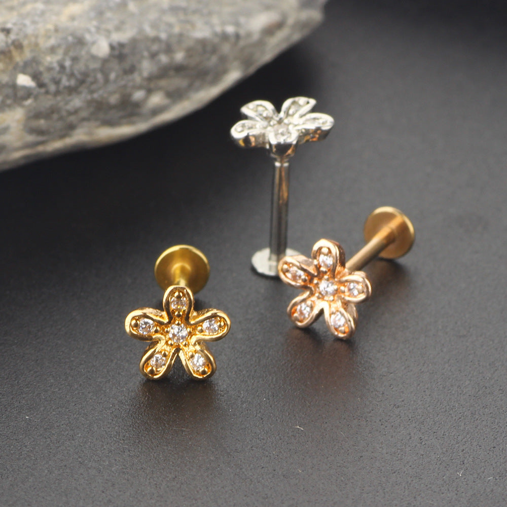 Women's Zircon Little Flower Ear Bone Screw Earrings