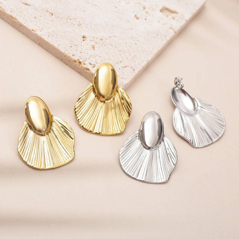 Luxury Creative Polygon Geometric Leaves Texture Stud Earrings
