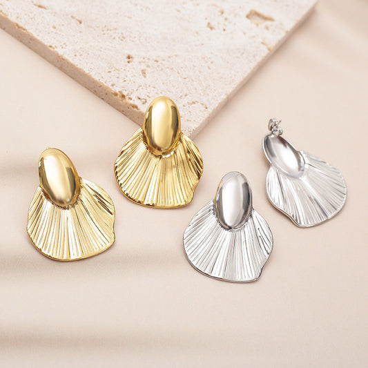 Luxury Creative Polygon Geometric Leaves Texture Stud Earrings