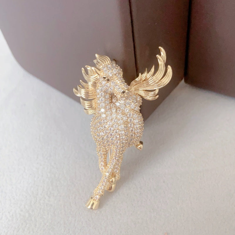 Women's & Men's Diamond Horse Brooch Zodiac Corsage Temperament Wild Brooches