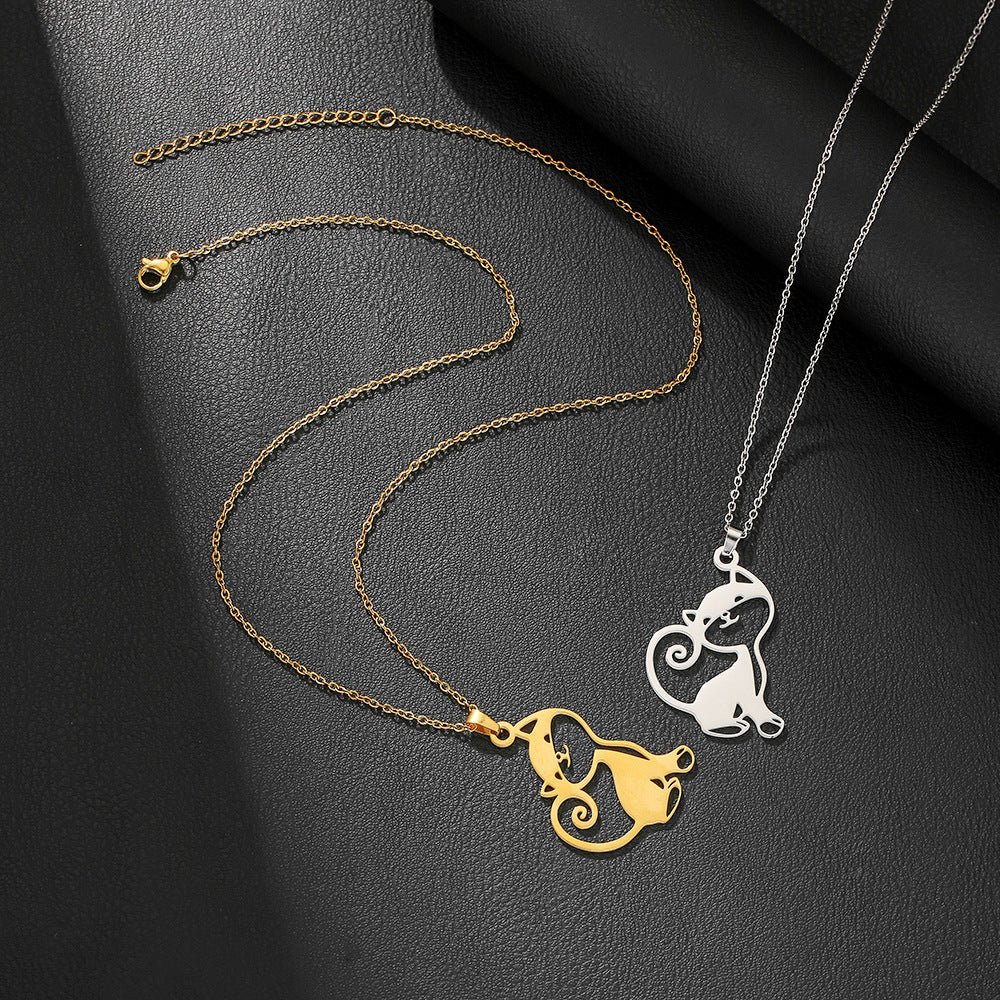 Steel Cross Love Couple Sweater Clavicle Necklace