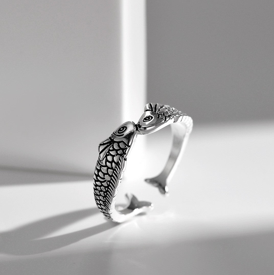 Enamel Color Auspicious Gradient Lucky Koi Chinese Ring