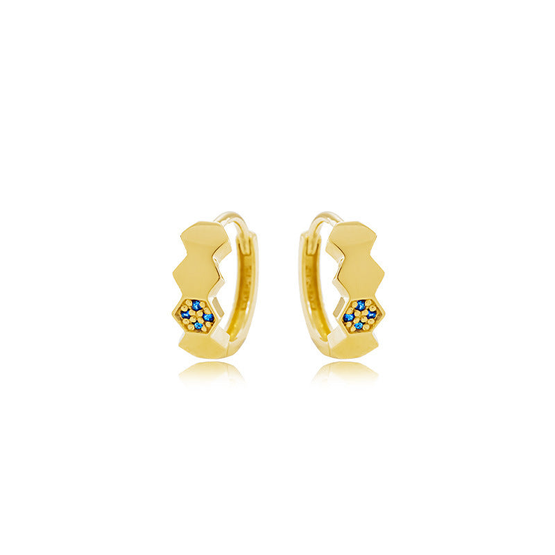 Sier Plated Honeycomb Blue Zircon Minority Fashion Earrings