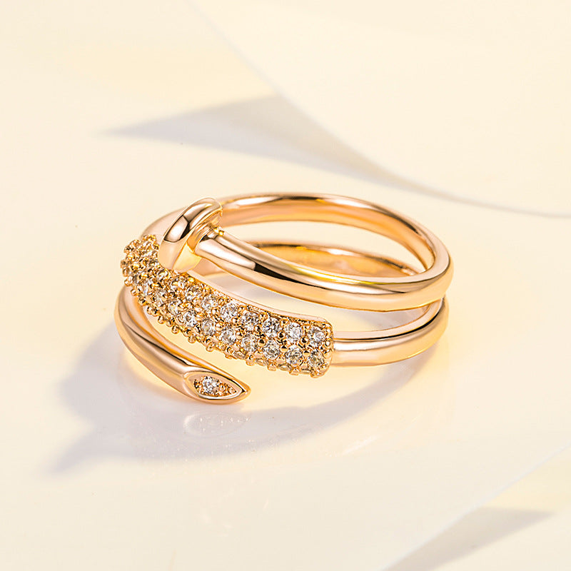 Micro Inlaid Zircon Nail Female Cold Style High Sense Retro Ring