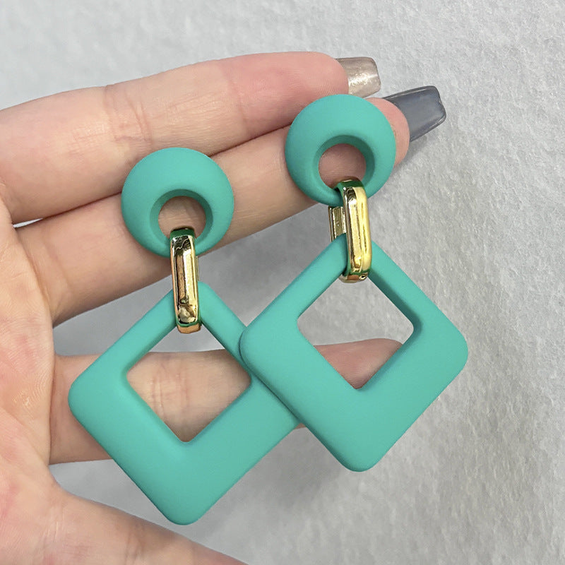 Women's Beach Colorful Fashion Rhombus Hollow Ear Acrylic Earrings