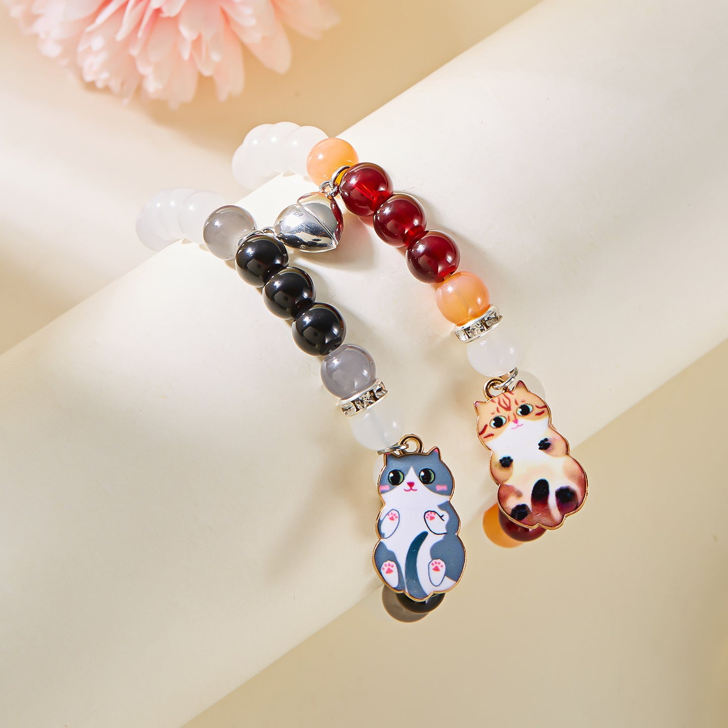 Cute Cat Heart-shaped Magnetic Hand Woven Bracelets