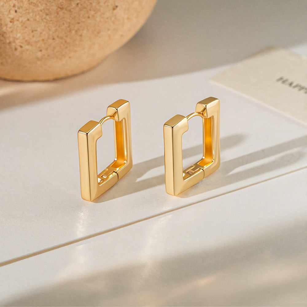 Women's Stainless Steel Glossy Clip Simple Handmade Polished Geometric Real Gold Ear Buckle