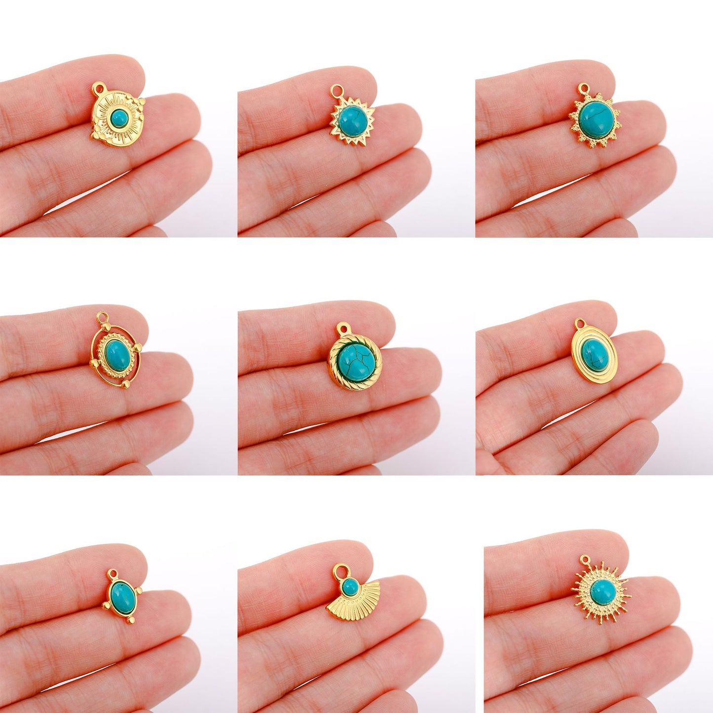 Steel Natural Stone Turquoise Gold-plated French Pendants