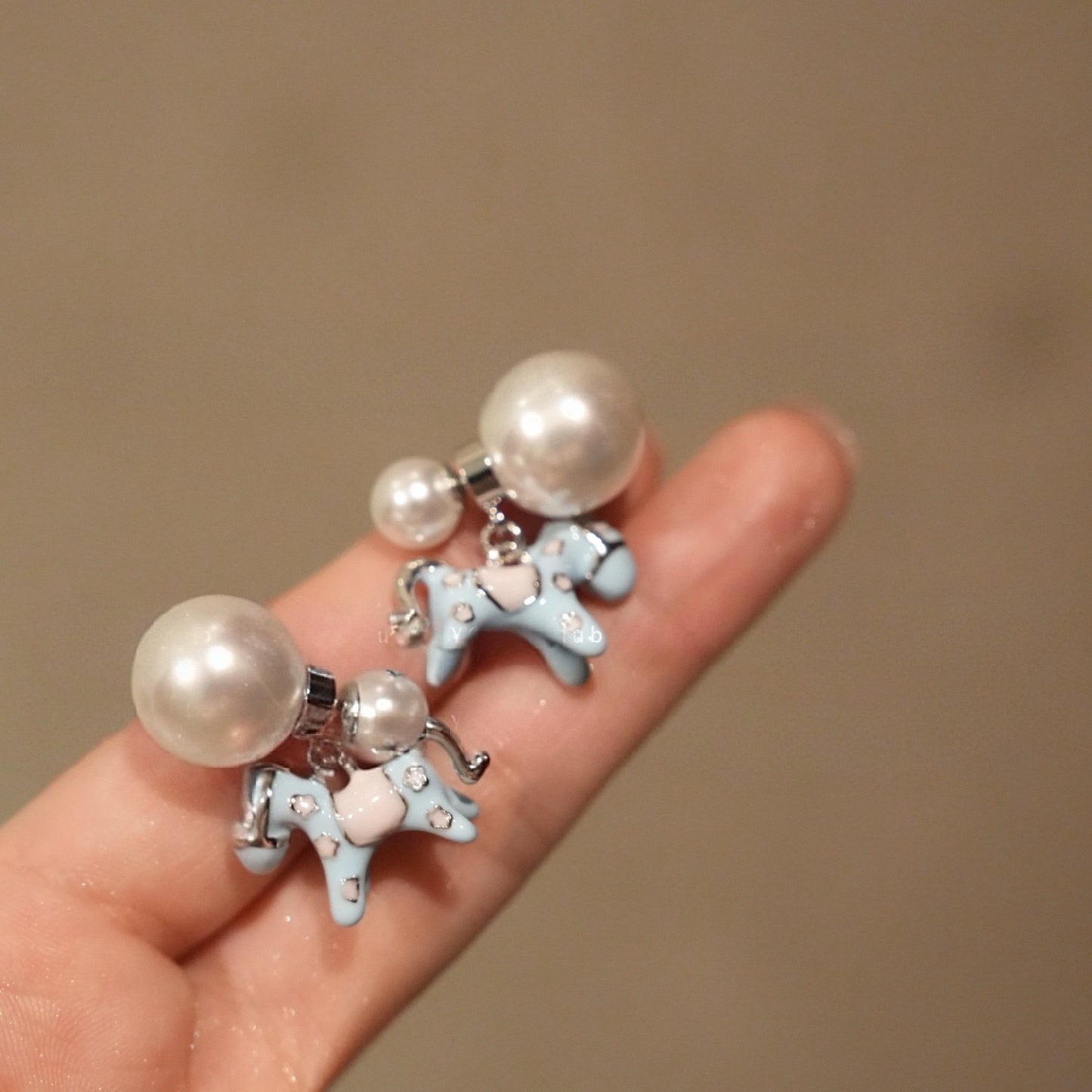 Cute Drip Glazed Light Blue Pony Stud Earrings