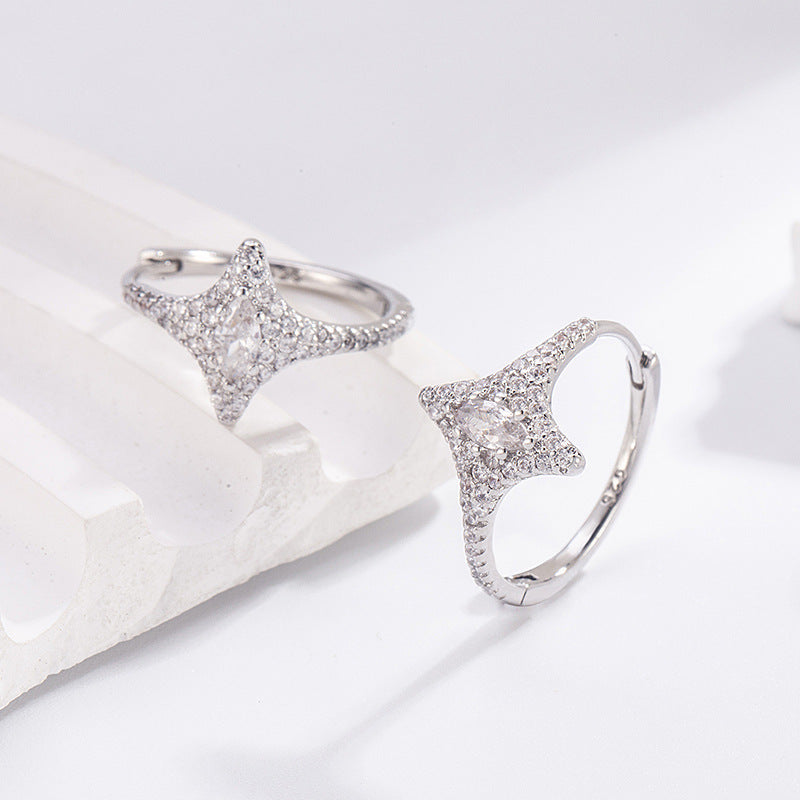 Full Rhinestone Zircon Four Stars Clip High-grade Light Luxury Ear Buckle