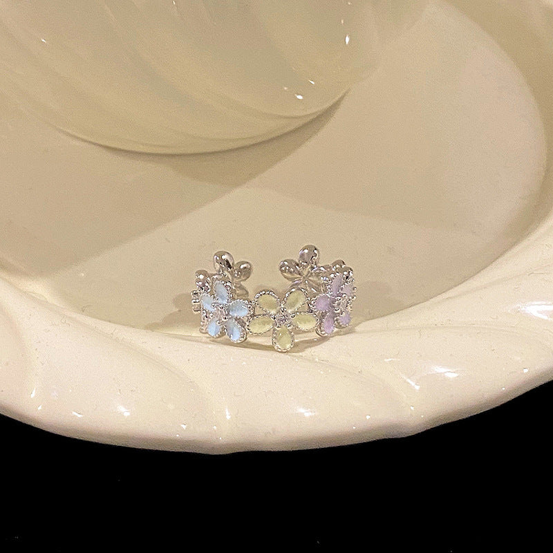 Women's Field French Colorful Flowers Hydrangea Open Ring
