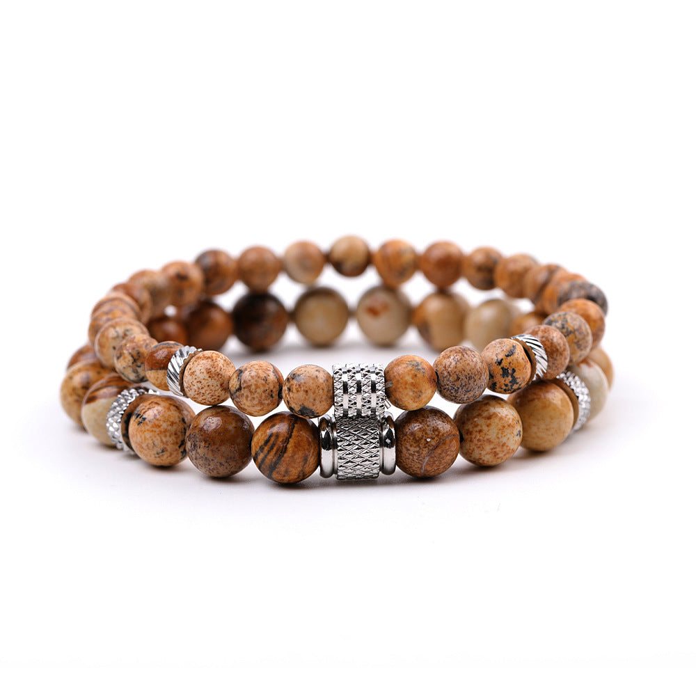 Stainless Steel Frosted Indian Agate Tigereye Striped Bracelets