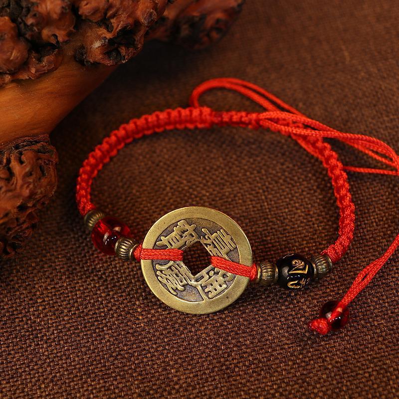 Copper Coin Hand-woven Red Rope Couple Bracelets