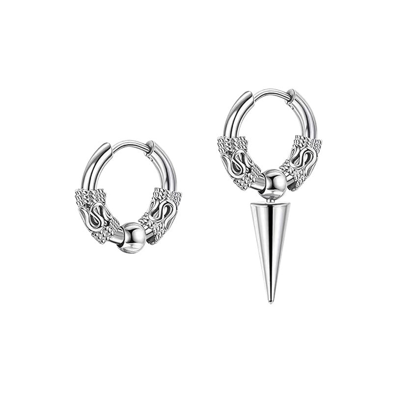 Men's Source Dragon Pattern Beads Clip Trendy Stainless Steel Ear Buckle