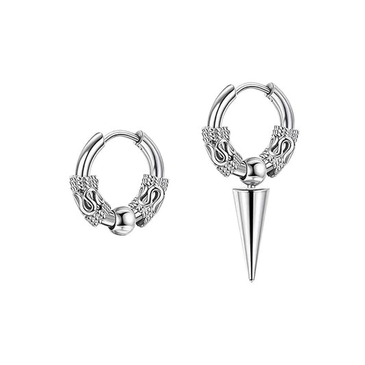 Men's Source Dragon Pattern Beads Clip Trendy Stainless Steel Ear Buckle