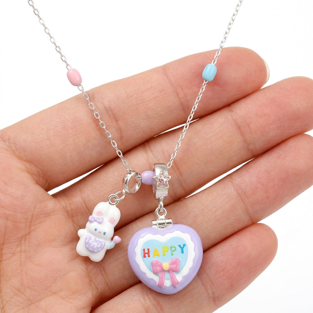 Cute Rabbit Love Heart Closure Girly Sweet Clavicle Chain Necklaces