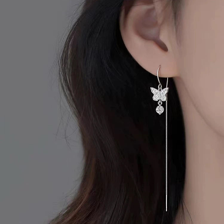 Women's Round Diamond Tassel Thread High-grade Style Design Exquisite Refined Grace Ear Line
