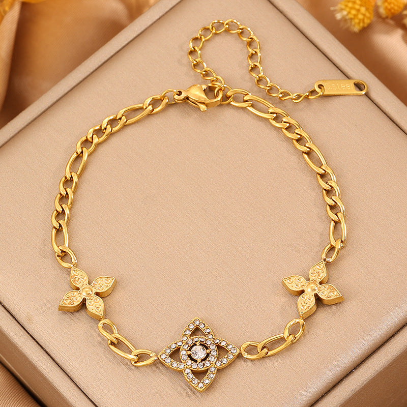 Colorfast Leaf Diamond Four-leaf Clover Female Bracelets