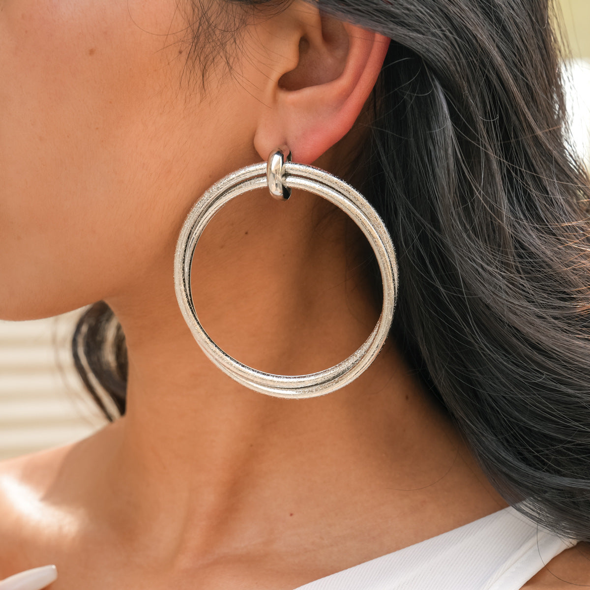 Pleated Round Cross Sier Simplicity Exaggeration Earrings