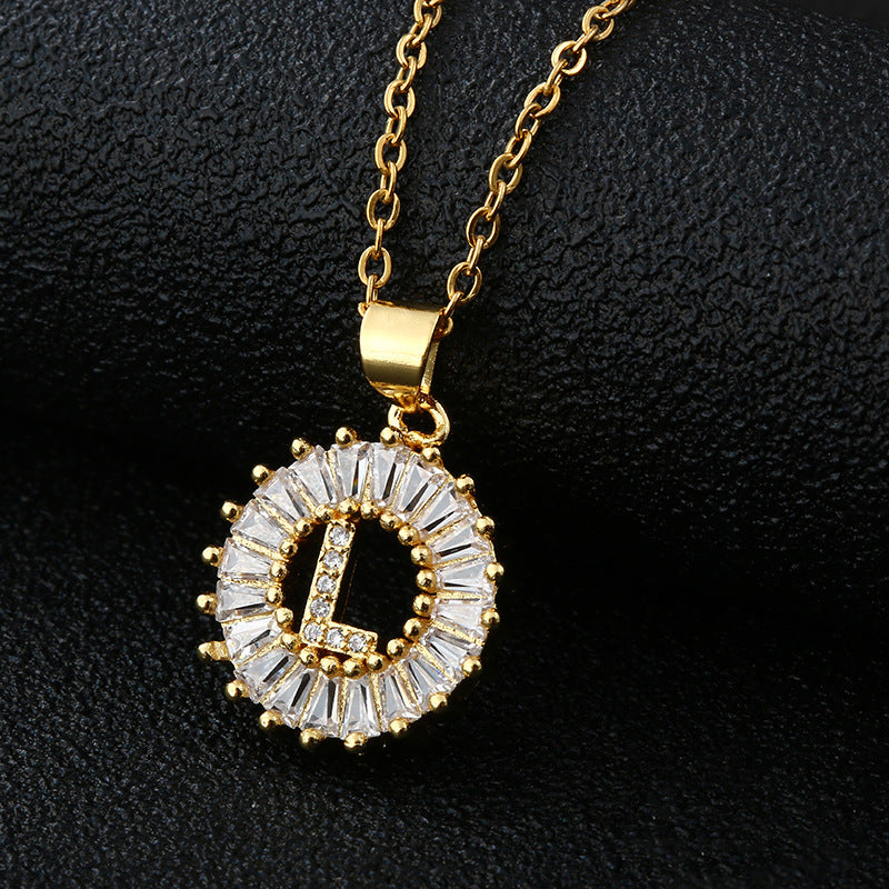 Xi Copper Inlaid Zircon Small Size Round Necklaces